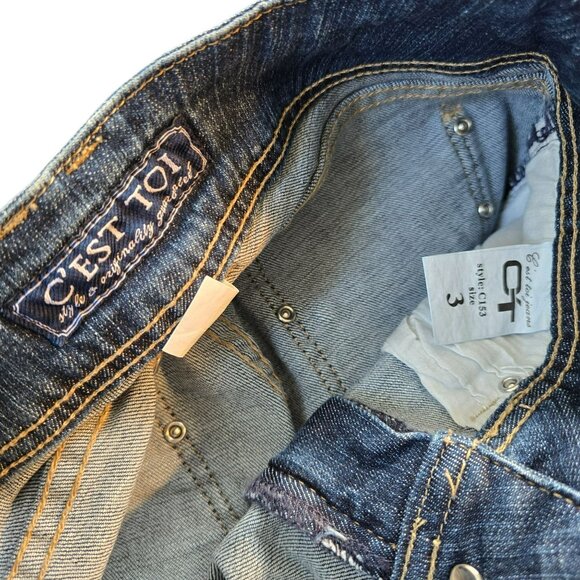 CEst Toi Juniors Capri Jeans Rhinestone Pocket Designs Size 3 Stretch JJ3999 - Picture 5 of 10